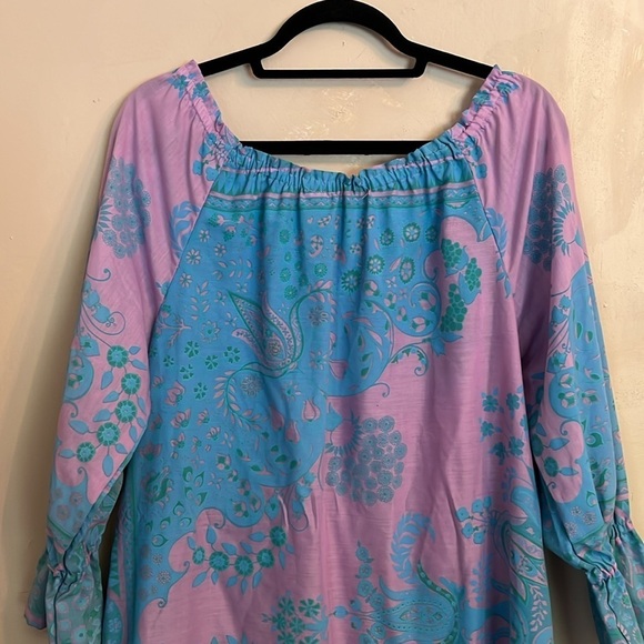 Hungry Palette Silk Screen Print Dress 70s Peasant Paisley Floral Dress Size S - Picture 10 of 16